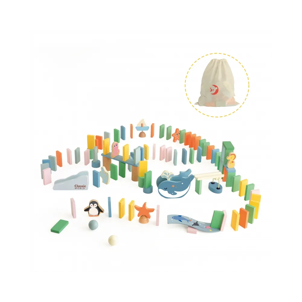 CLASSIC WORLD Drewniane Domino Tor Logiczny Przeszkód Układanka Montessori 100 el.