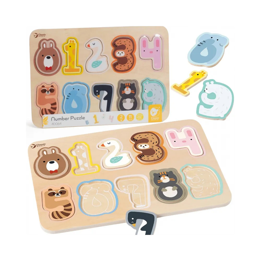 CLASSIC WORLD Drewniane Puzzle Numeryczne Cyferki Montessori 11 el.