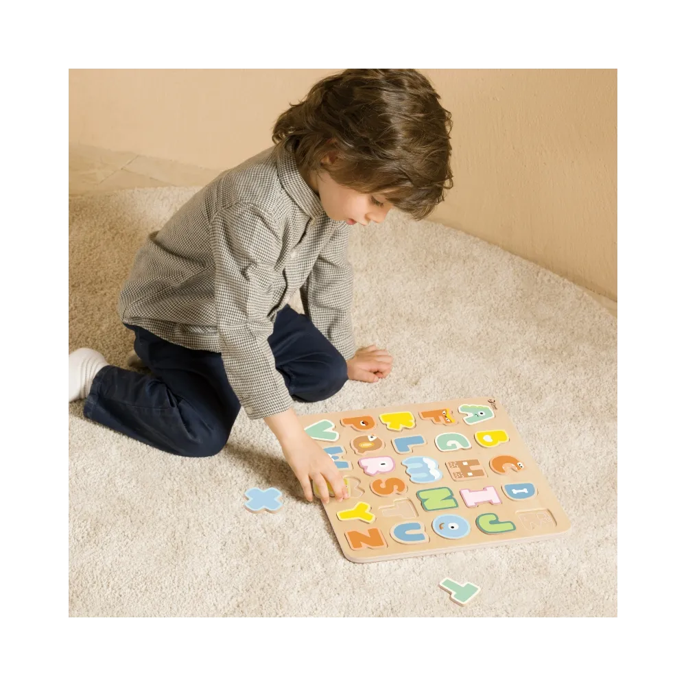 CLASSIC WORLD Drewniane Puzzle Montessori Układanka Nauka Alfabetu Liter Słów 27 el.