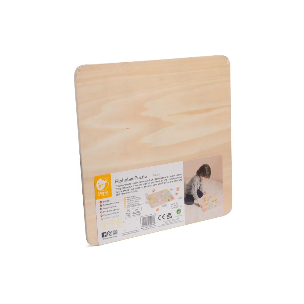 CLASSIC WORLD Drewniane Puzzle Montessori Układanka Nauka Alfabetu Liter Słów 27 el.