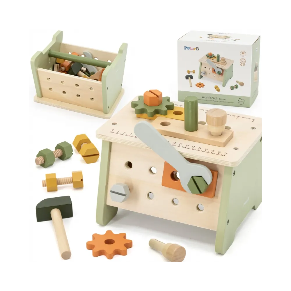 Drewniany mini warsztat 2w1 dla dzieci z narzędziami