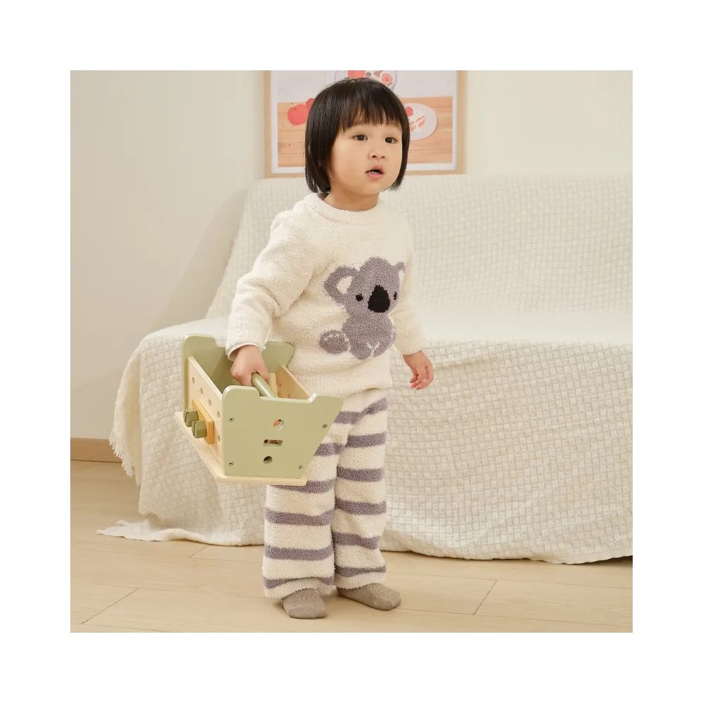 Kolorowa skrzynka z narzędziami drewnianymi dla dzieci powyżej 3 lat