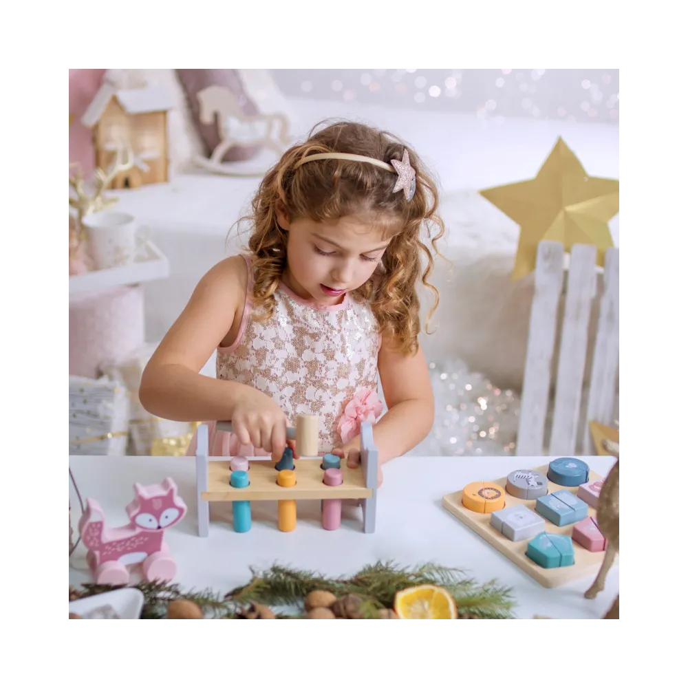 VIGA PolarB Zestaw Drewniana Piramidka + Przebijanka z Młoteczkiem Miś Polarny Montessori