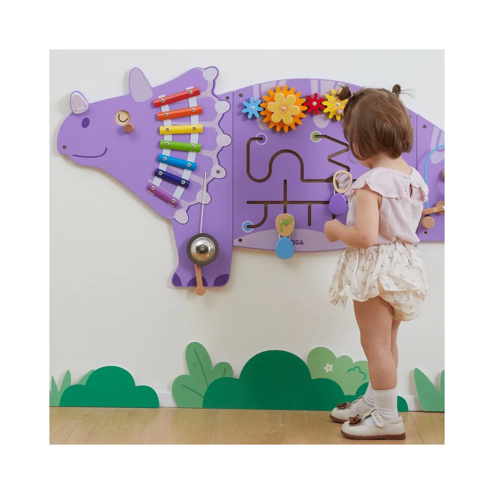 VIGA Drewniana Tablica Sensoryczna-Manipulacyjna EDU Triceratops
