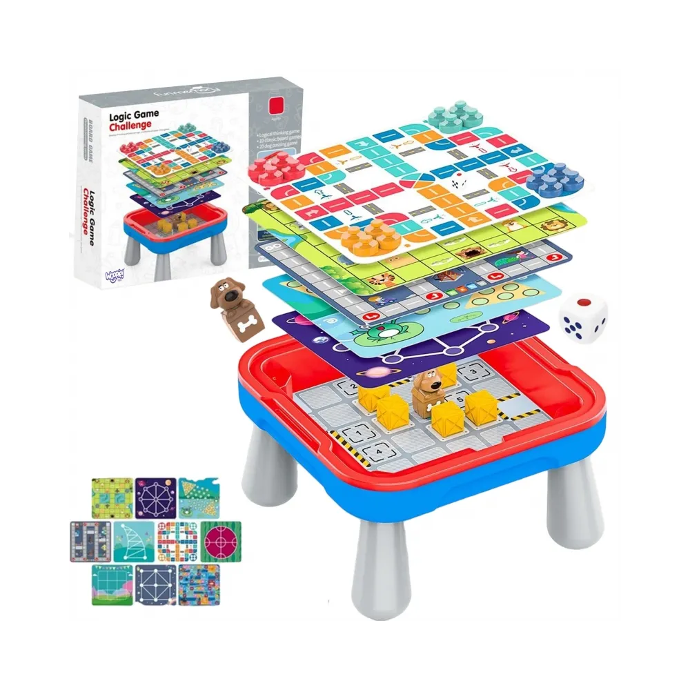 WOOPIE Stolik Gier Planszowych Logicznych 65 el. Zestaw 11w1
