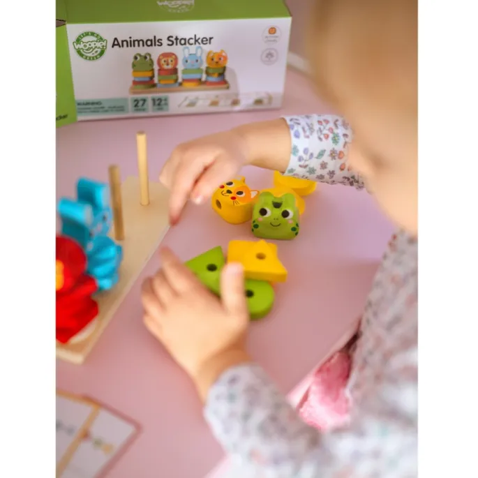 Edukacyjna zabawka drewniana z klockami zwierzątek