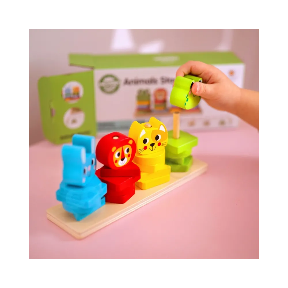 WOOPIE GREEN Układanka Montessori Piramidka Zwierzątka 27 el. FSC