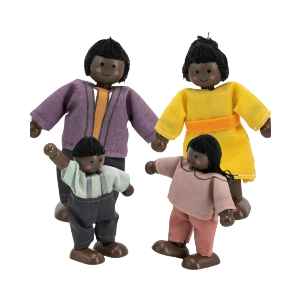 VIGA Zestaw Drewnianych Laleczek Materiałowe Ubranka 4 szt Ciemnoskóre