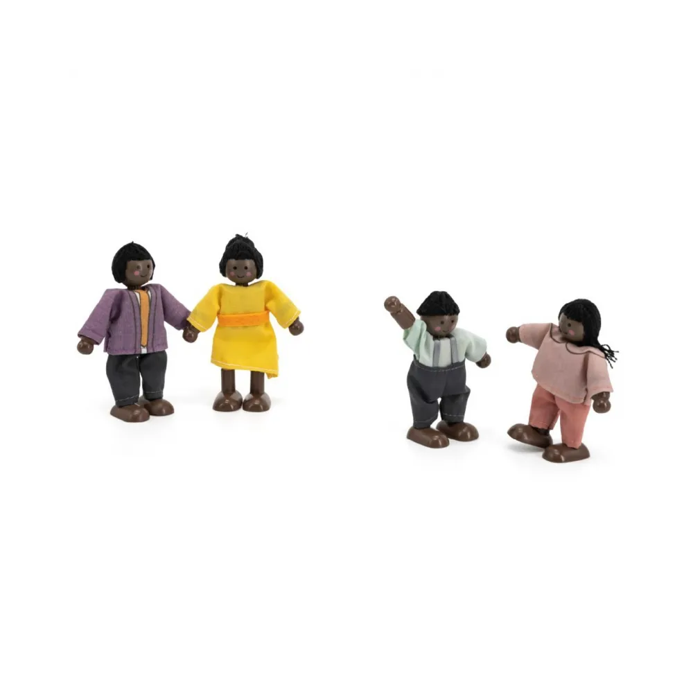 VIGA Zestaw Drewnianych Laleczek Materiałowe Ubranka 4 szt Ciemnoskóre