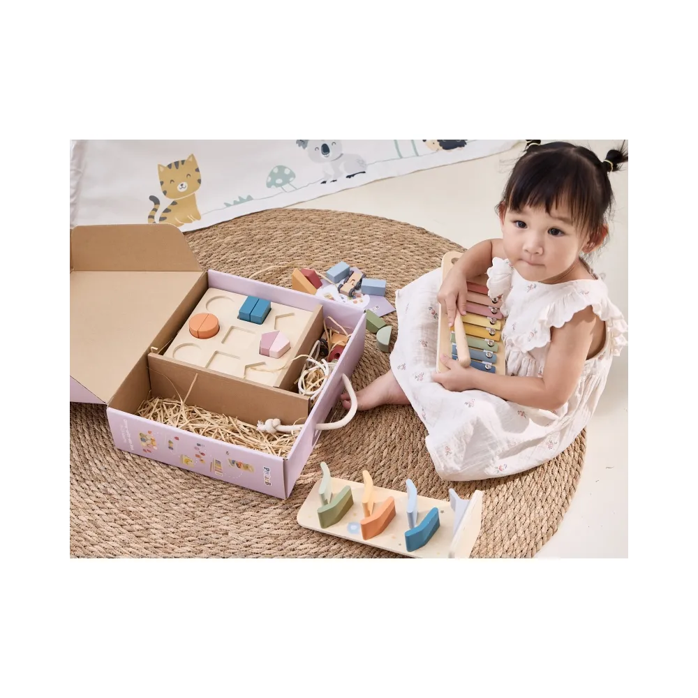 Drewniany ksylofon z kolorowymi klawiszami dla maluchów