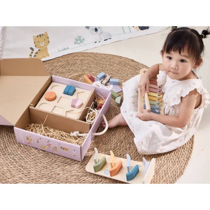 Drewniany ksylofon z kolorowymi klawiszami dla maluchów