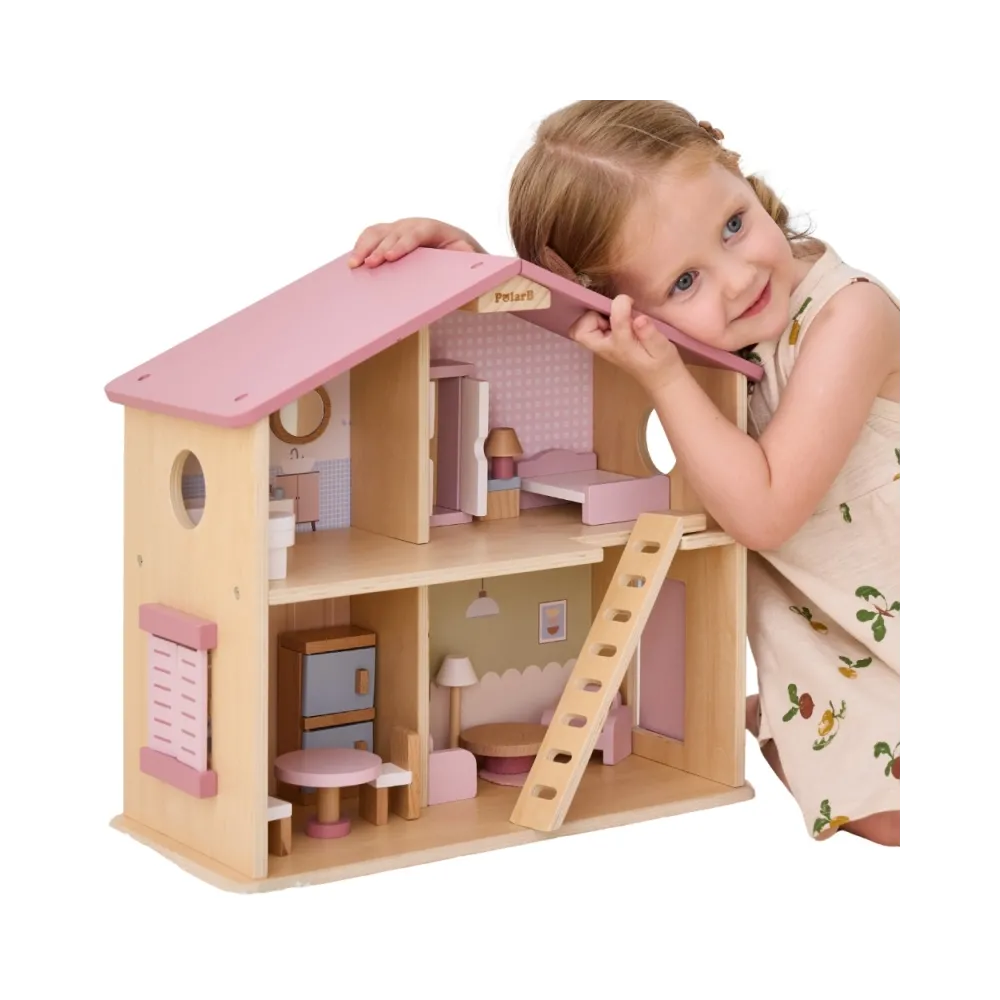 VIGA PolarB Duży Drewniany Domek dla Lalek 17 el.