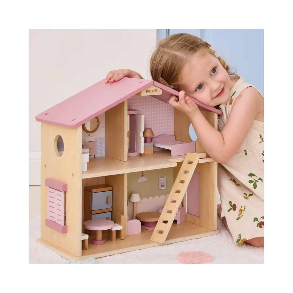 VIGA PolarB Duży Drewniany Domek dla Lalek 17 el.