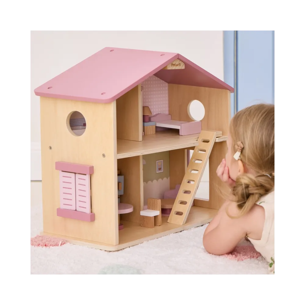 VIGA PolarB Duży Drewniany Domek dla Lalek 17 el.