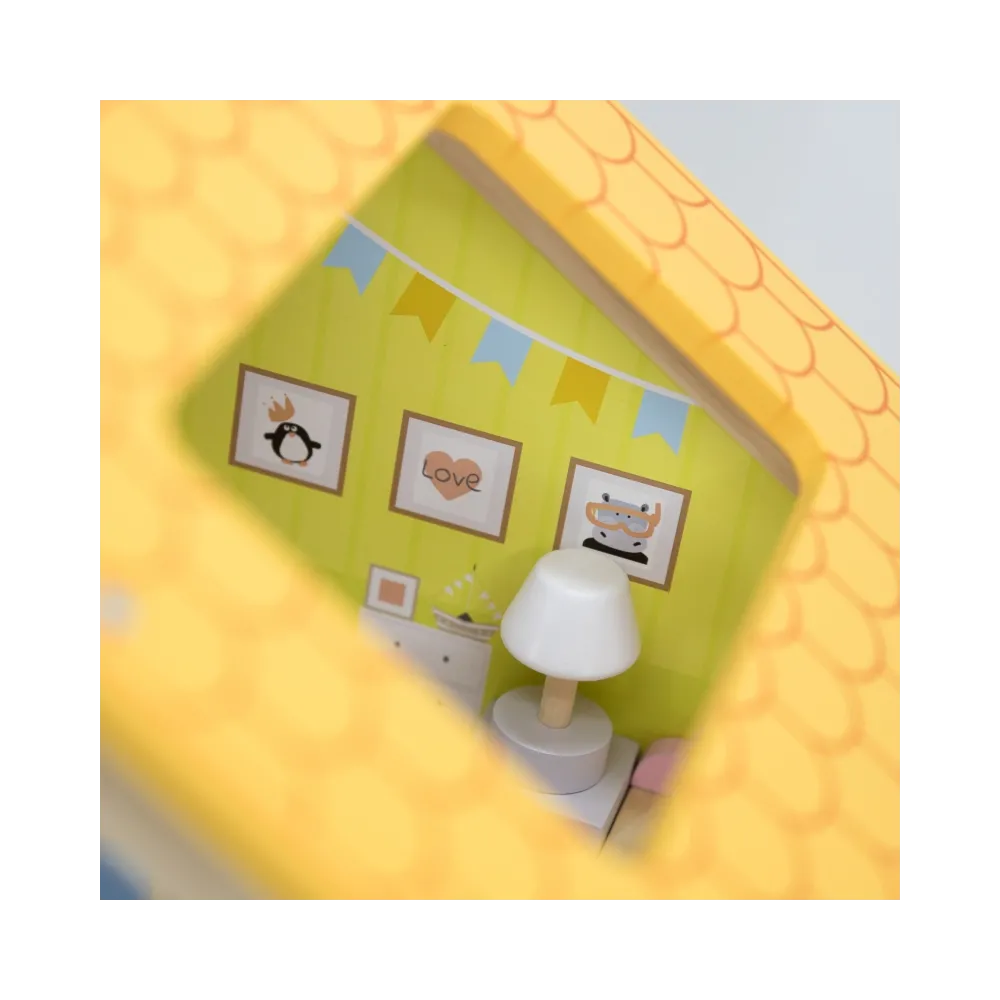 VIGA Zestaw Drewniany Domek dla Lalek z Laleczkami i Akcesoriami