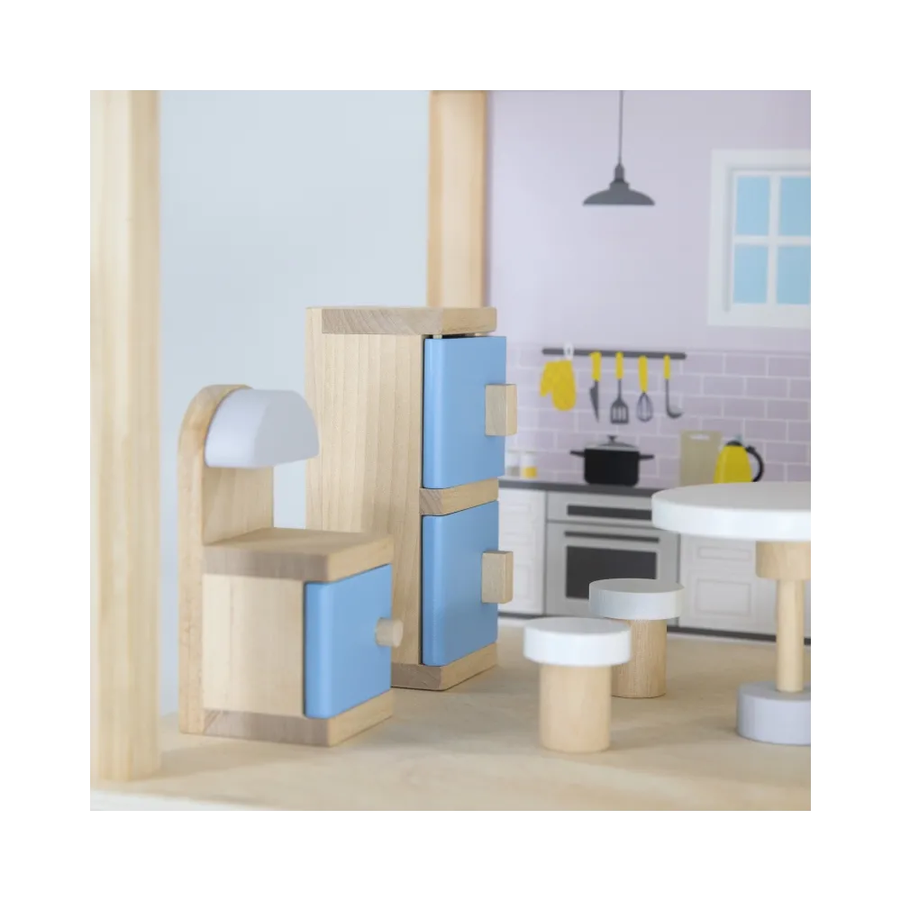 VIGA Zestaw Drewniany Domek dla Lalek z Laleczkami i Akcesoriami