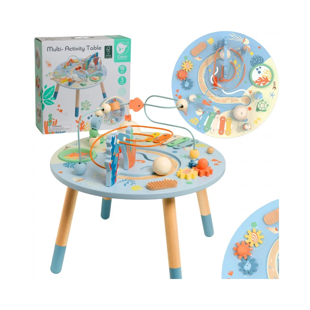 CLASSIC WORLD Drewniany Stolik Aktywności "Morskie Życie" Muzyczno Edukacyjny