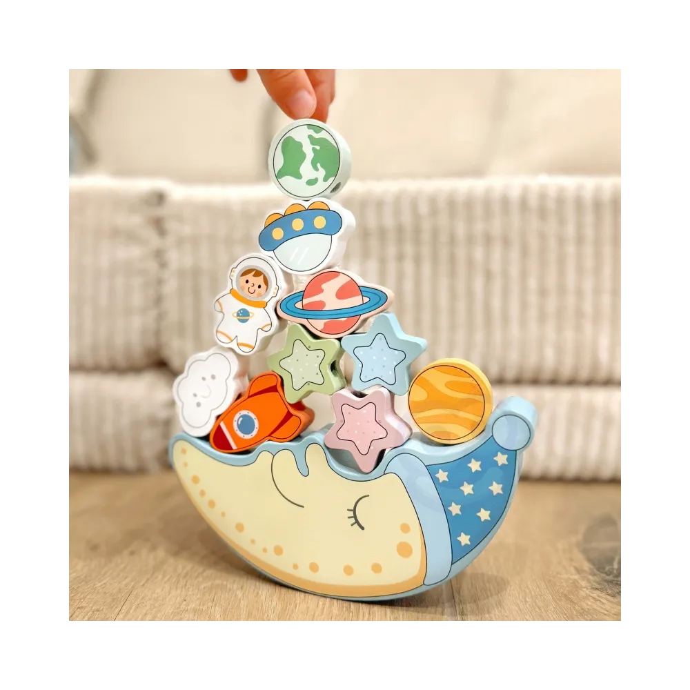 TOOKY TOY Kosmiczny Śpiący Księżyc Balansująca Układanka Drewniana Nawlekanka Montessori Kosmos