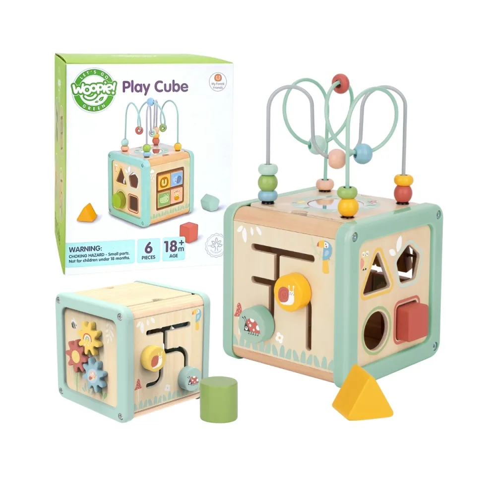 WOOPIE GREEN Drewniana Kostka Aktywności Multifunkcyjna Edukacyjna Sorter