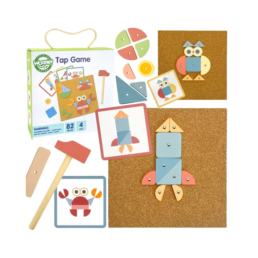 WOOPIE GREEN Drewniana Przybijanka z Młotkiem Układanka 20 wzorów 82 el.