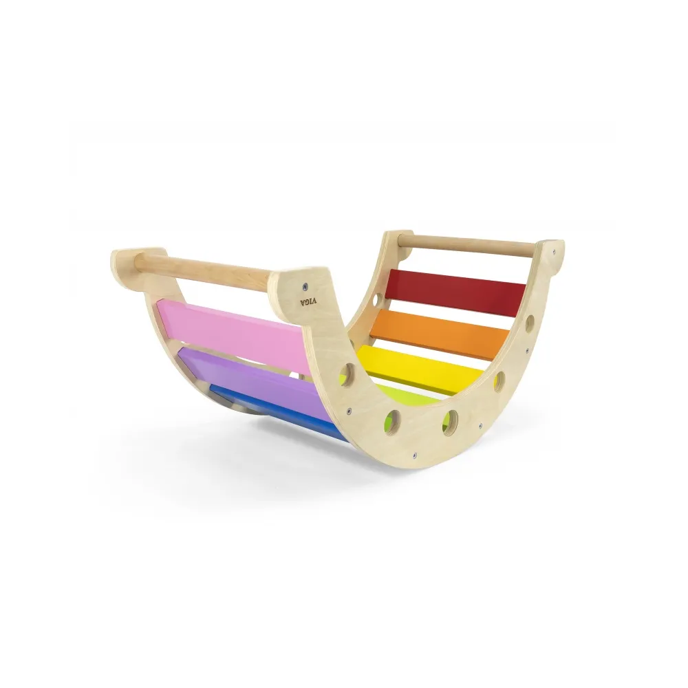 VIGA Drewniany Bujak Mostek 2w1 Huśtawka Montessori Tęczowa