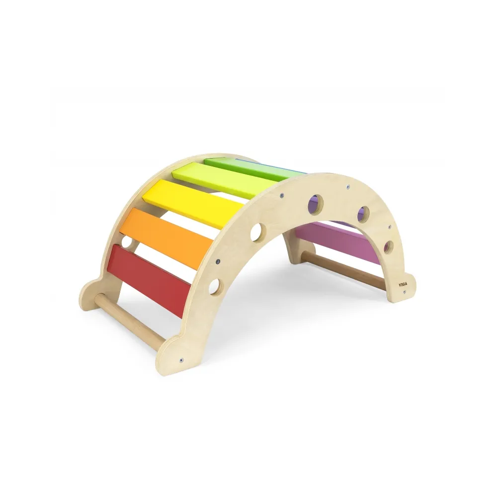VIGA Drewniany Bujak Mostek 2w1 Huśtawka Montessori Tęczowa