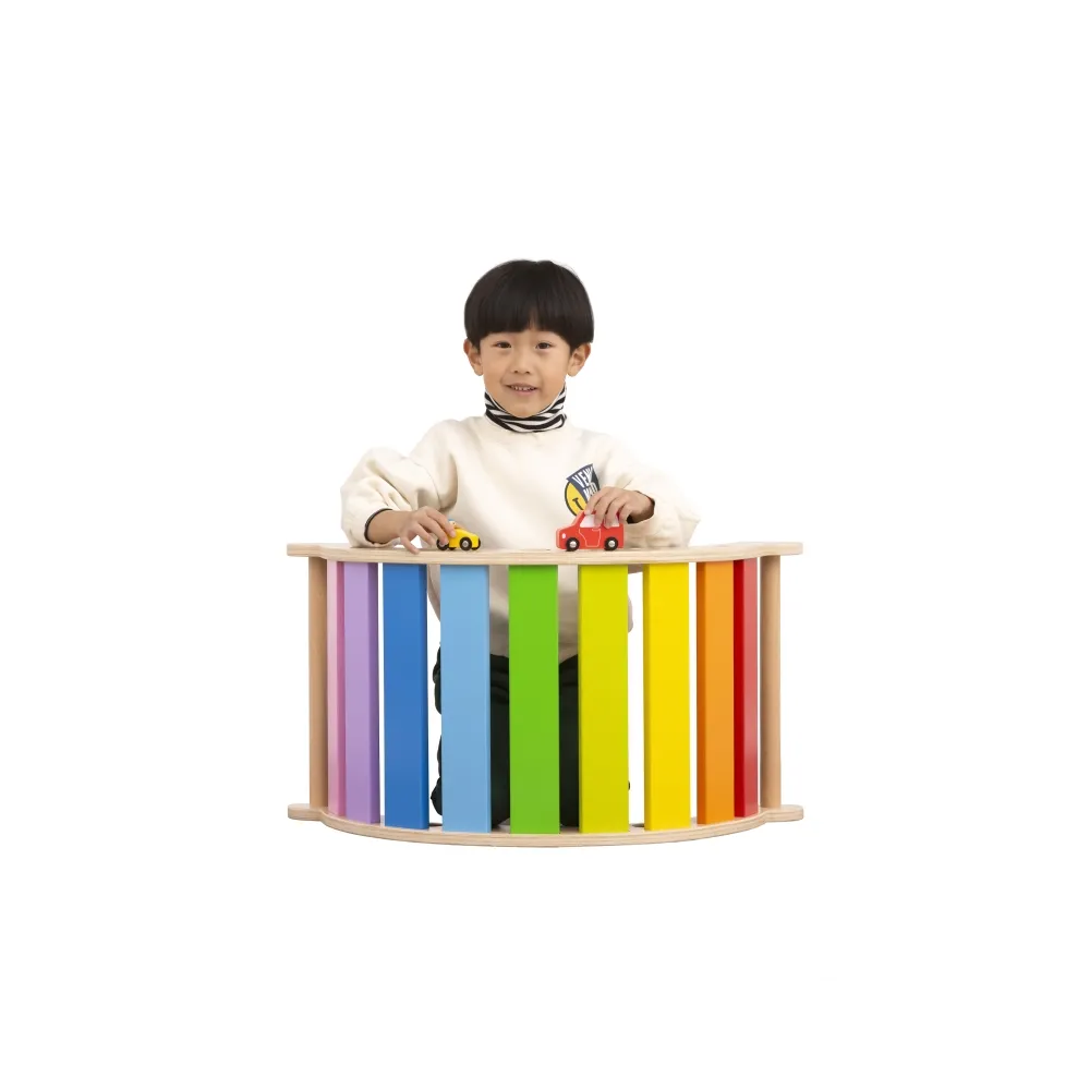 VIGA Drewniany Bujak Mostek 2w1 Huśtawka Montessori Tęczowa