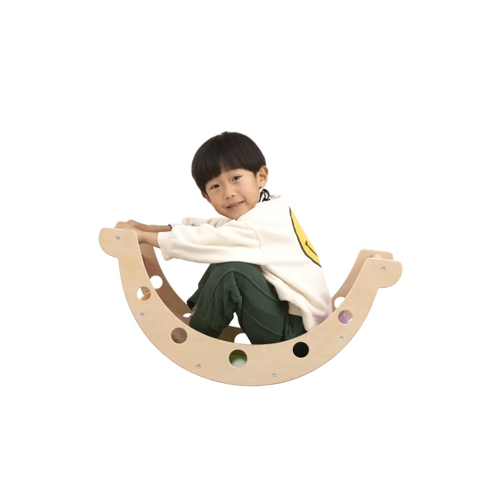 VIGA Drewniany Bujak Mostek 2w1 Huśtawka Montessori Tęczowa