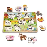 WOOPIE GREEN Drewniane Puzzle Montessori Farma z Pinezkami Do Dopasowania