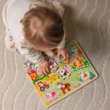 WOOPIE GREEN Drewniane Puzzle Montessori Farma z Pinezkami Do Dopasowania