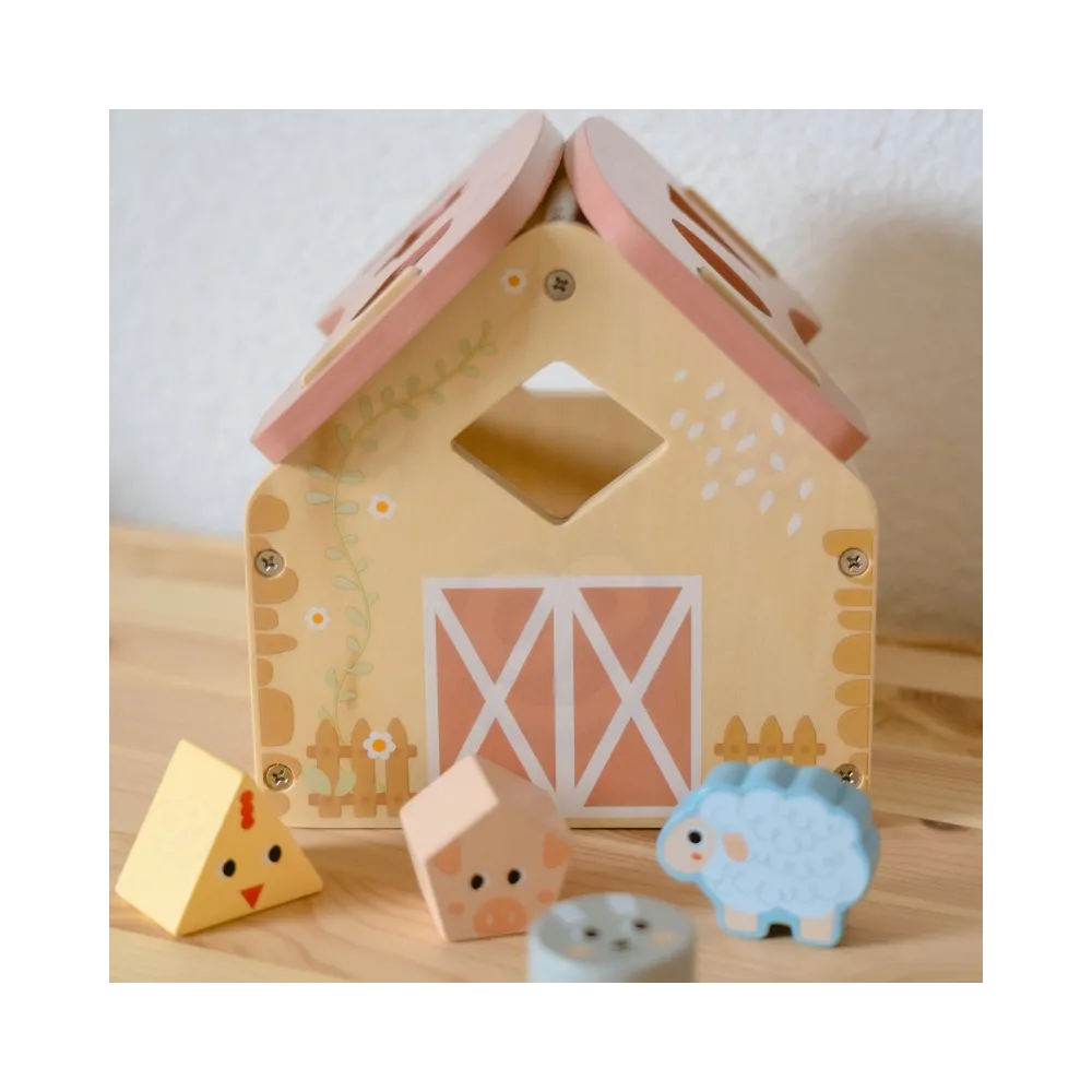 WOOPIE GREEN Drewniana Farma Sorter Kształtów i Kolorów 13 el.