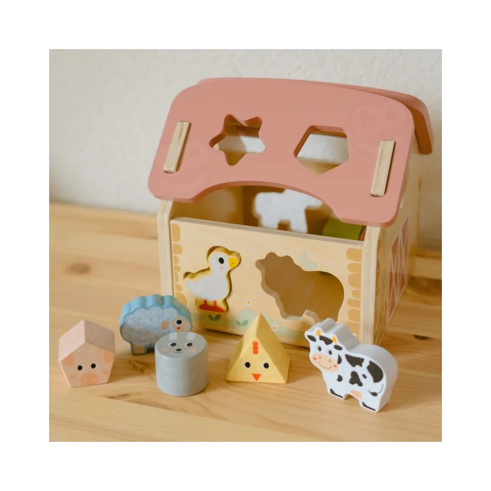 WOOPIE GREEN Drewniana Farma Sorter Kształtów i Kolorów 13 el.