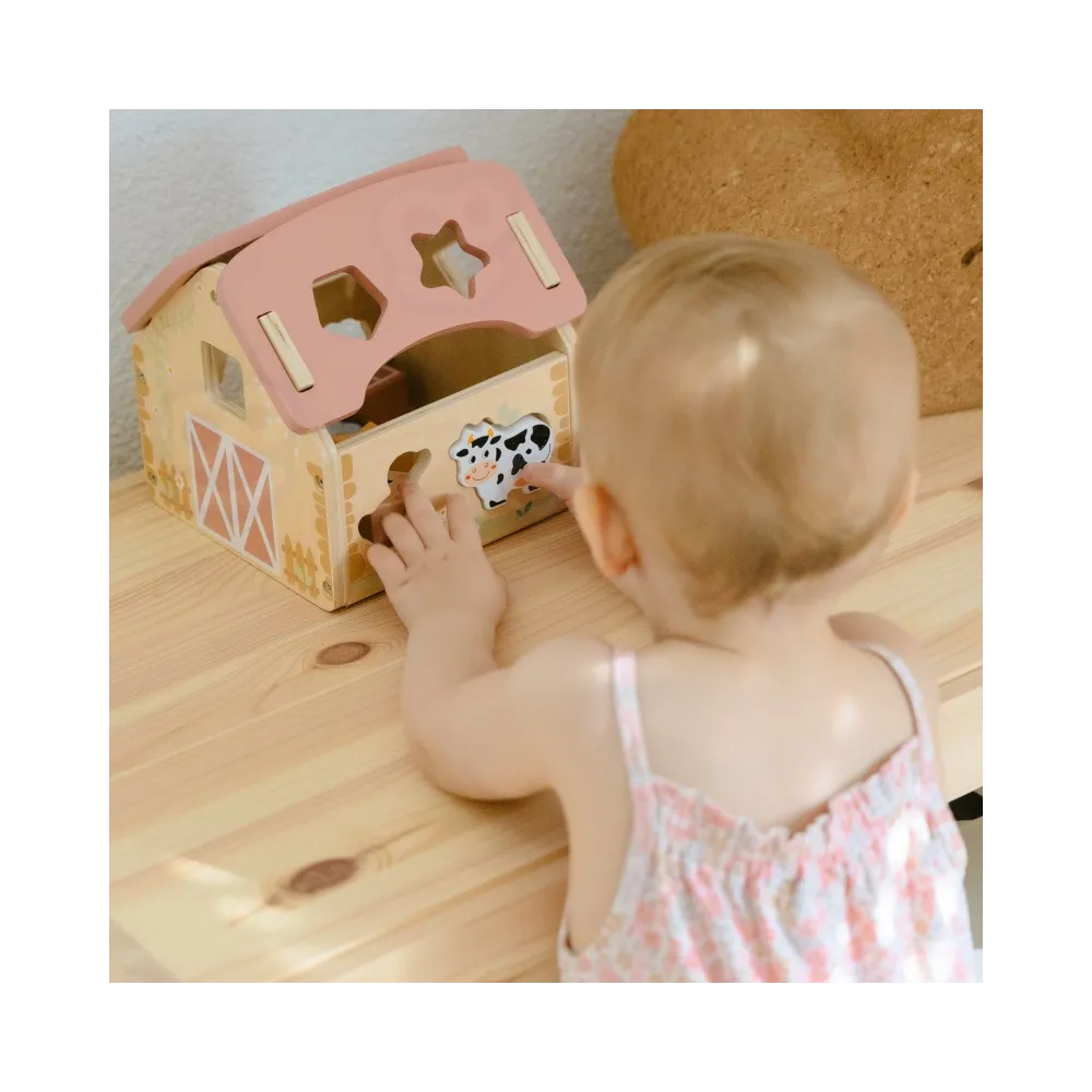 WOOPIE GREEN Drewniana Farma Sorter Kształtów i Kolorów 13 el.