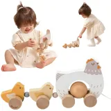 Drewniana kurka z pisklętami do zabawy dla dzieci