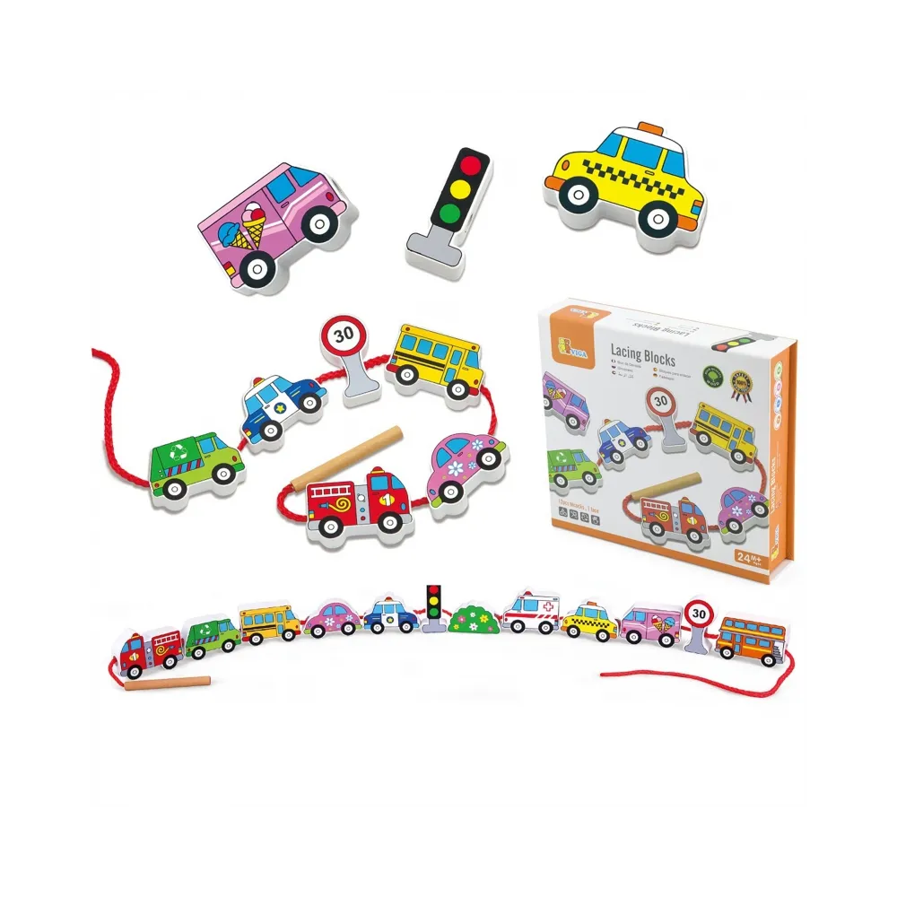 Viga Drewniana Przeplatanka Nawlekanka Sznurowanka Samochody Montessori