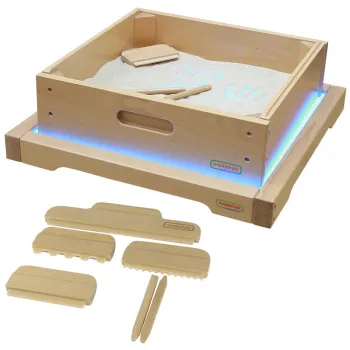 Solidna skrzynia z drewna do zabawy i nauki z efektami świetlnymi