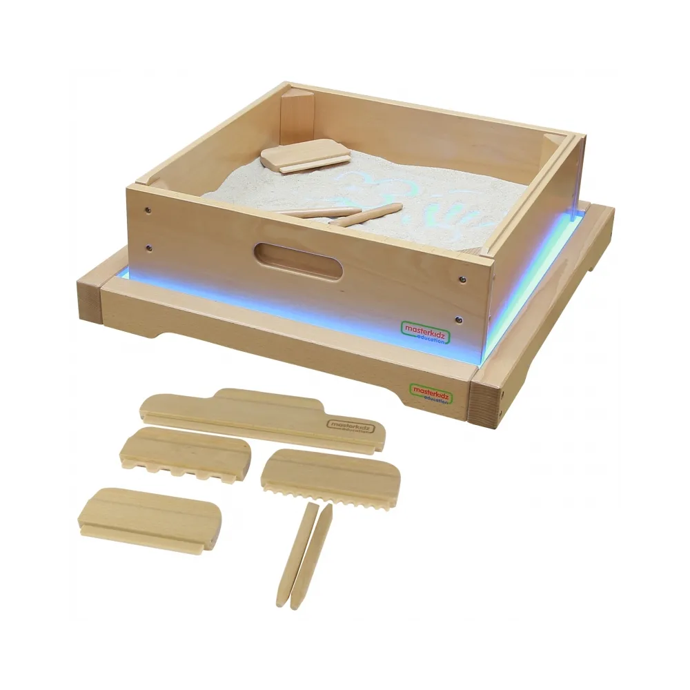 Solidna skrzynia z drewna do zabawy i nauki z efektami świetlnymi