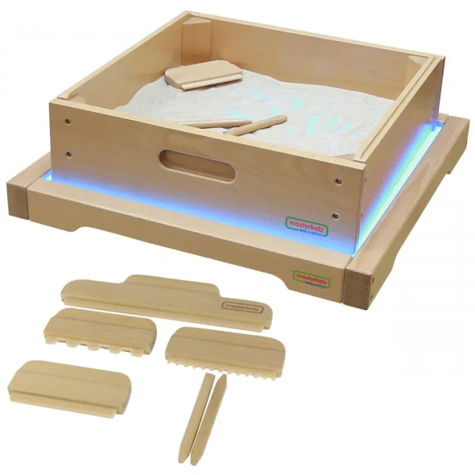 Solidna skrzynia z drewna do zabawy i nauki z efektami świetlnymi