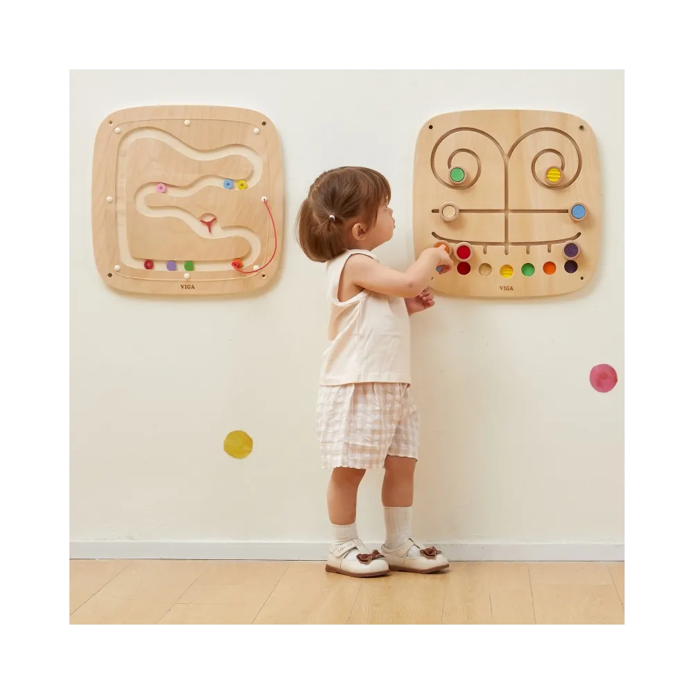 VIGA Drewniana Tablica Manipulacyjna Sensoryczna Labirynt Dotknij i Dopasuj