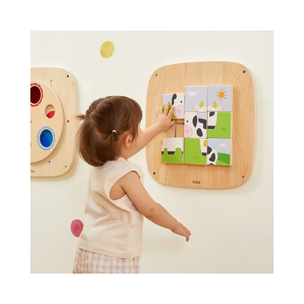 VIGA Drewniana Tablica Manipulacyjna Sensoryczna Układanka Obrazkowa