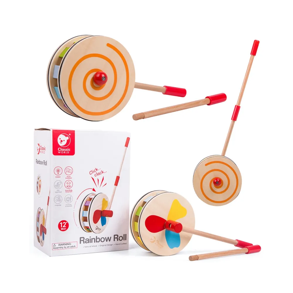 Kolorowy drewniany pchacz Classic World dla dzieci uczących się chodzić