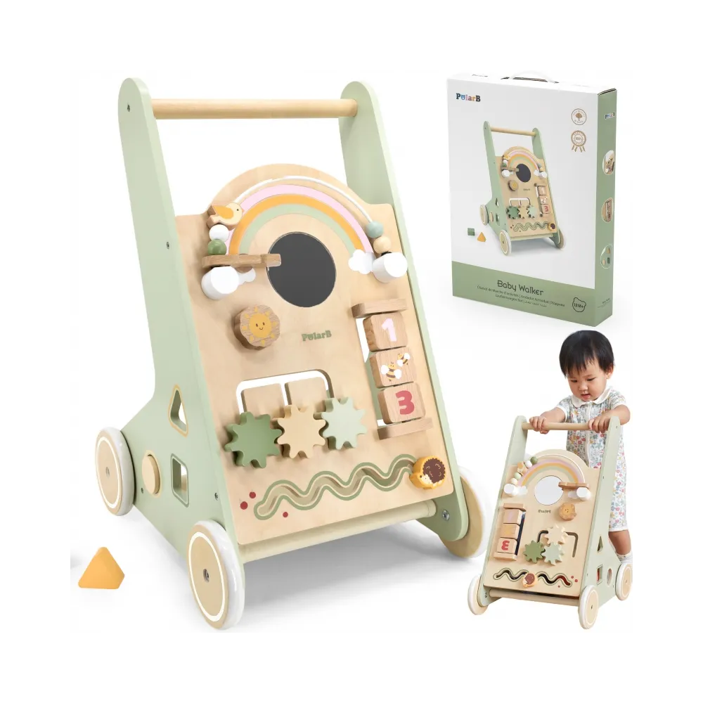 Drewniany pchacz edukacyjny w zielonym kolorze