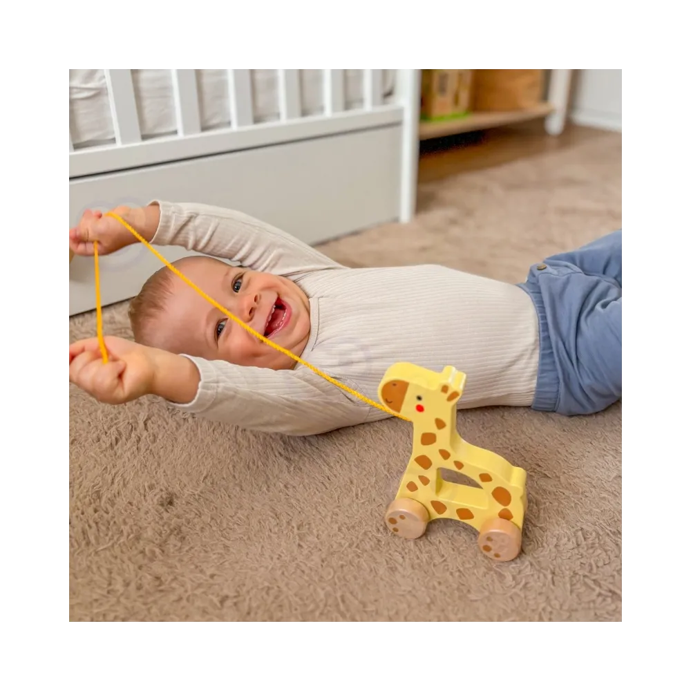 Bezpieczna żyrafka do ciągnięcia z drewna dla dzieci