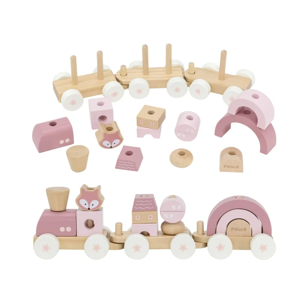 Różowa kolejka z wagonikami idealna dla dzieci