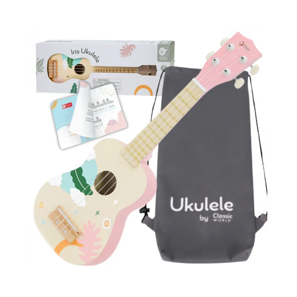 Różowe drewniane ukulele dla dzieci