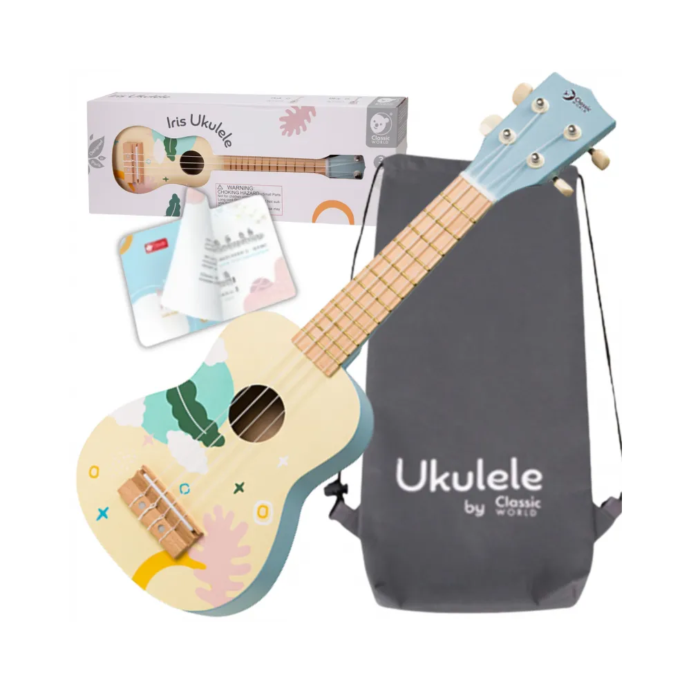 Niebieskie drewniane ukulele dla dzieci