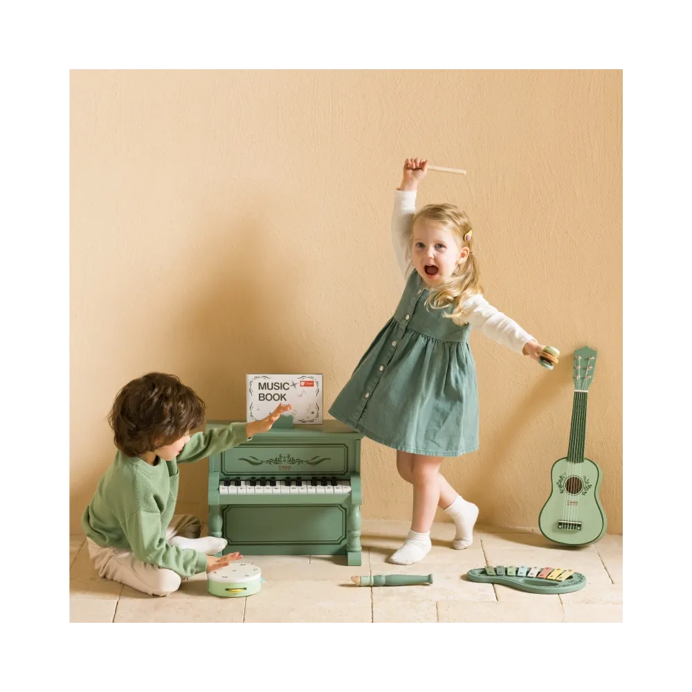 CLASSIC WORLD Drewniany Zestaw Instrumentów Muzycznych Flet Tamburyn Kastaniet Cymbałki