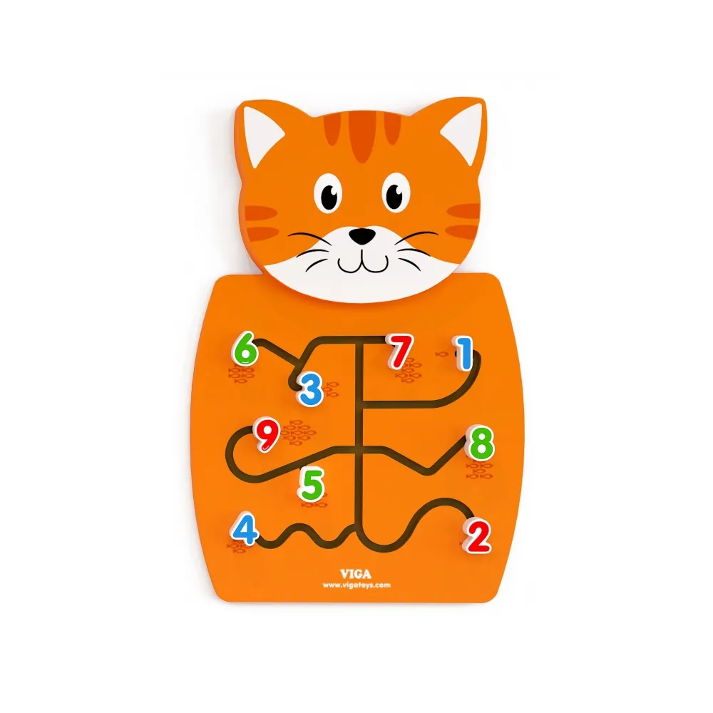 VIGA Drewniana Tablica Manipulacyjna Cyfry Kotek Certyfikat FSC Montessori