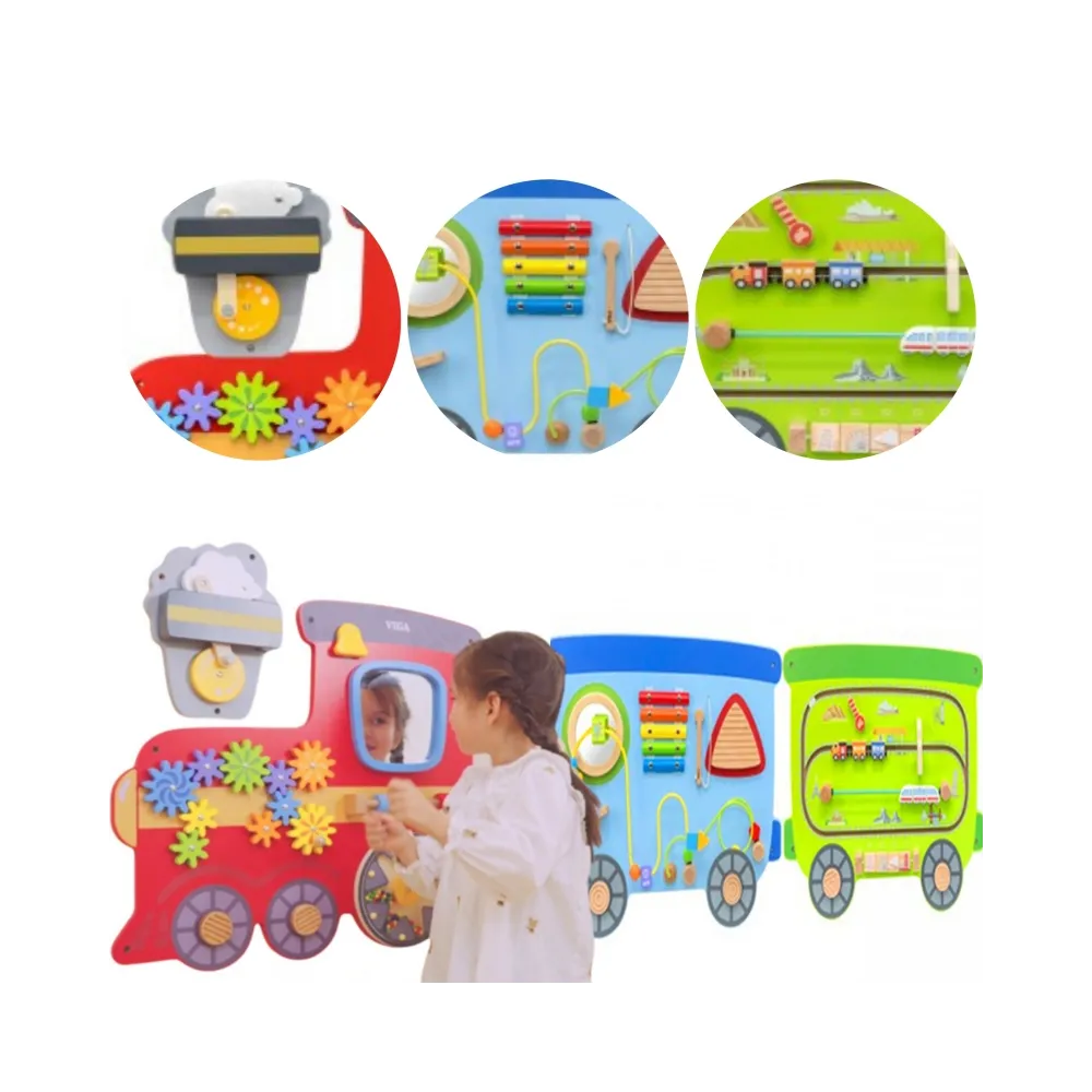 VIGA Drewniana Tablica Sensoryczna-Manipulacyjna EDU Pociąg