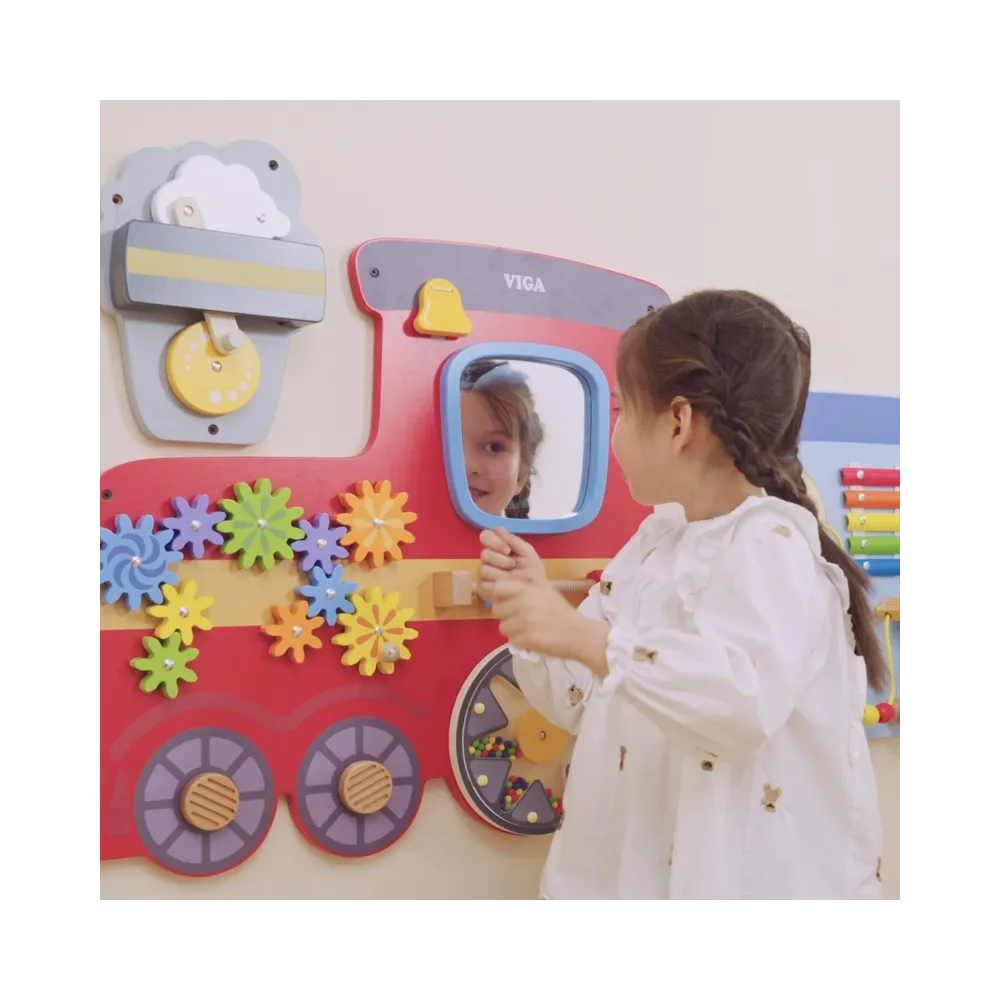 VIGA Drewniana Tablica Sensoryczna-Manipulacyjna EDU Pociąg